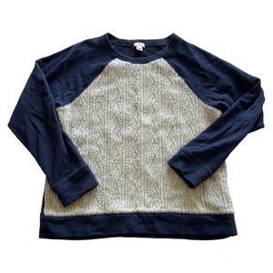 J Crew Wool Knit Front Panel Sweatshirt Pullover Blue Gray Long Sleeve Top Large